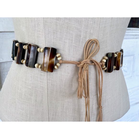 Vintage BOHO Festival HIppy Tie Belt Faux Horn Resin Beads - Picture 12 of 13